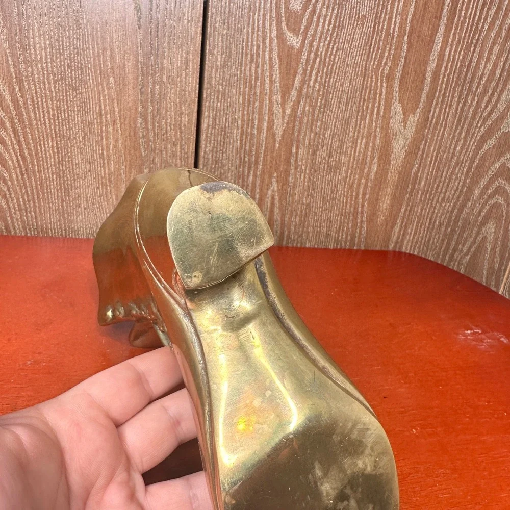 Vintage Solid Brass Victorian High Top Button Boot Vase Planter Decor 9